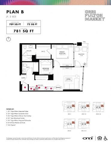 Floor plan for 2 beds, 2 baths, 709 sqft